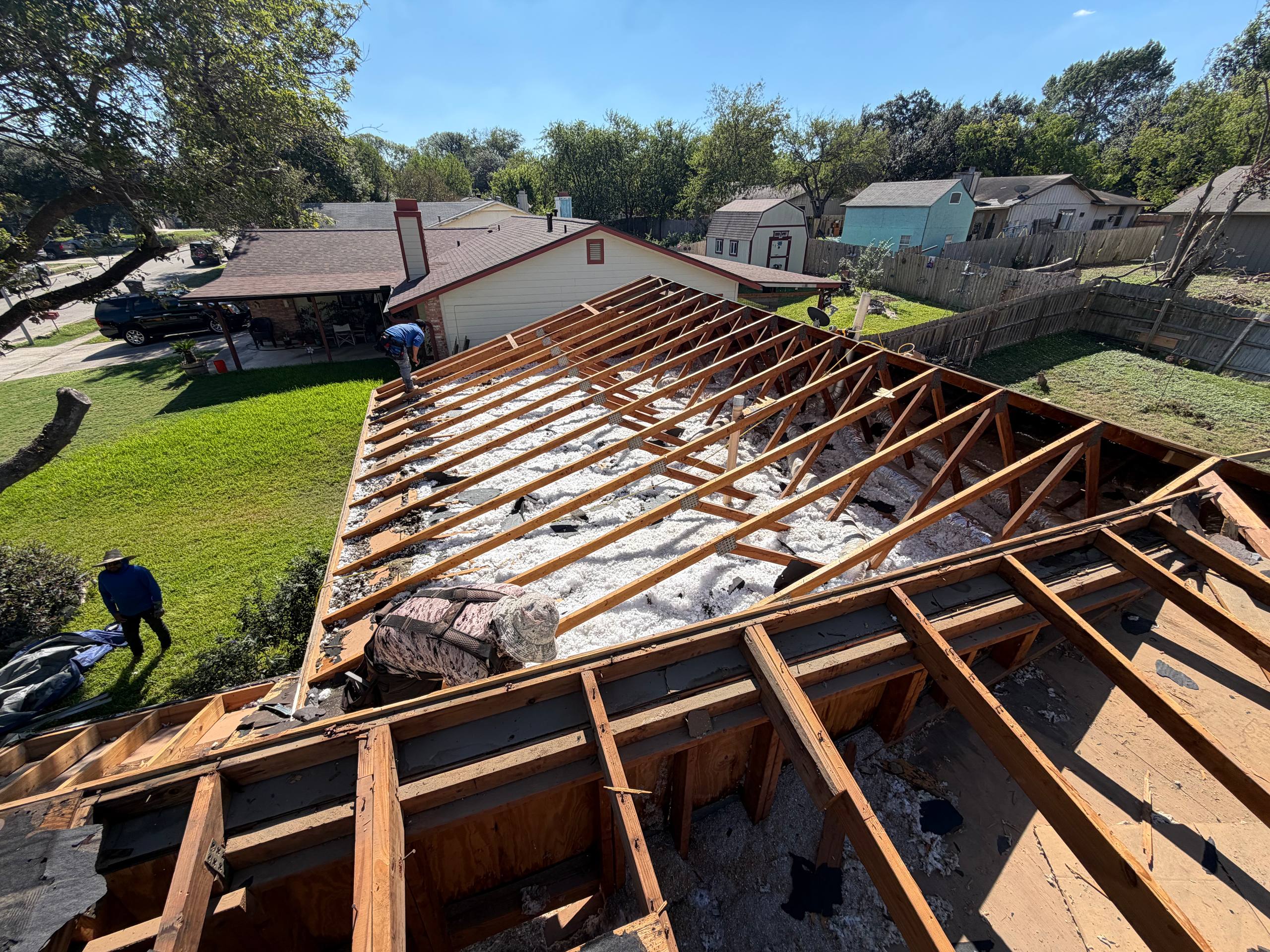 Roof re-deck work in progress at Lake Champlain San Antonio Texas