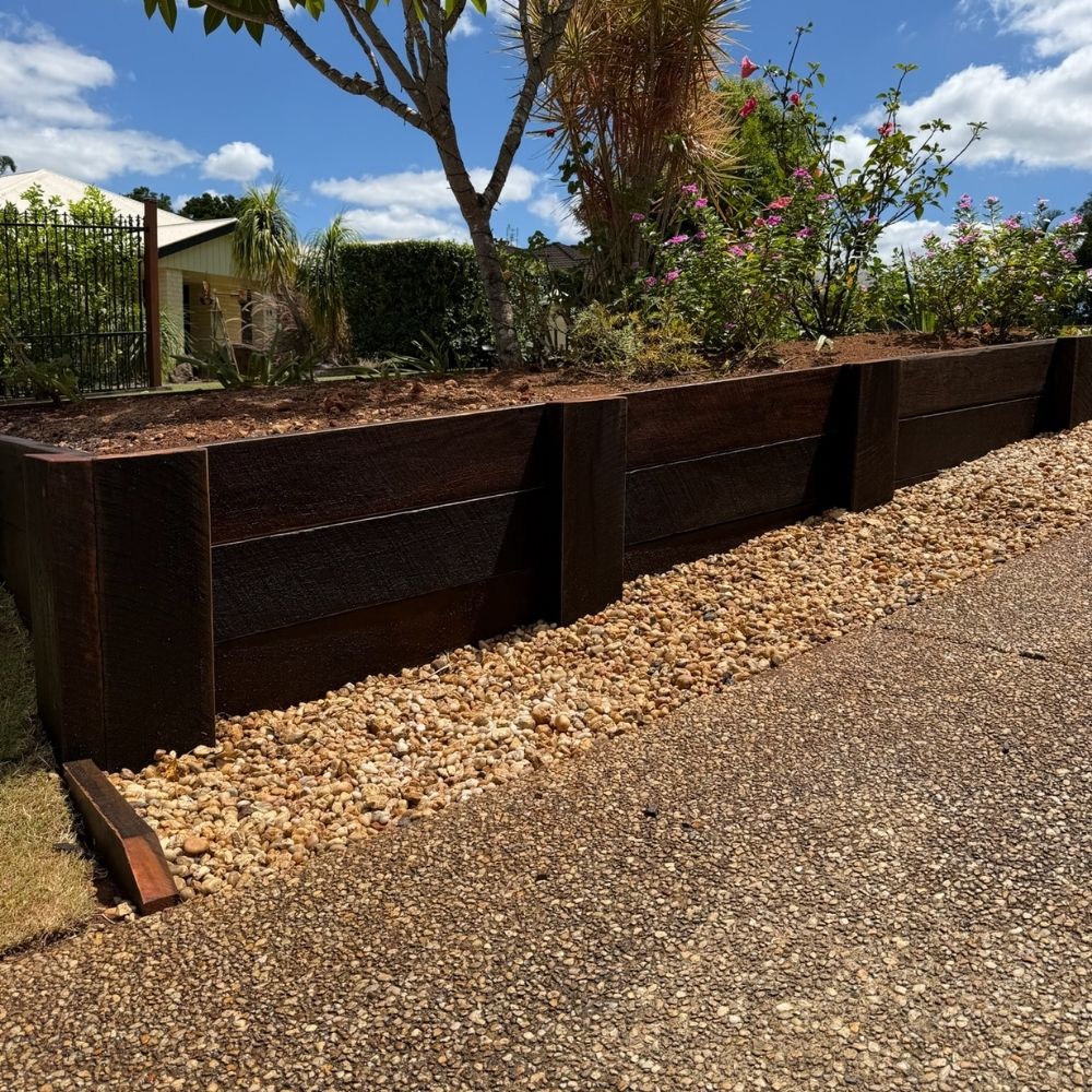 Retaining wall with drainage system installed