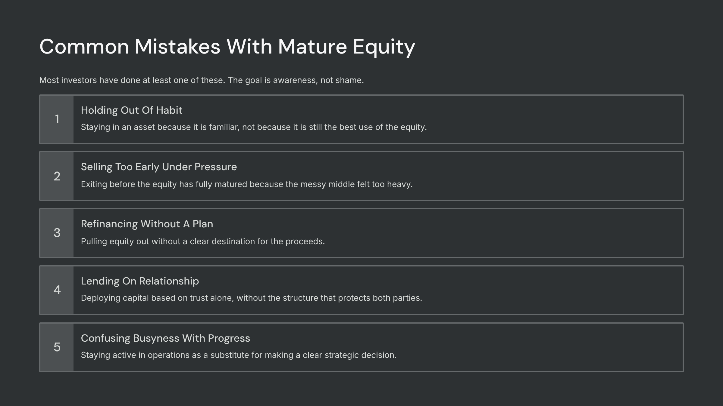 Common Mistakes With Mature Equity