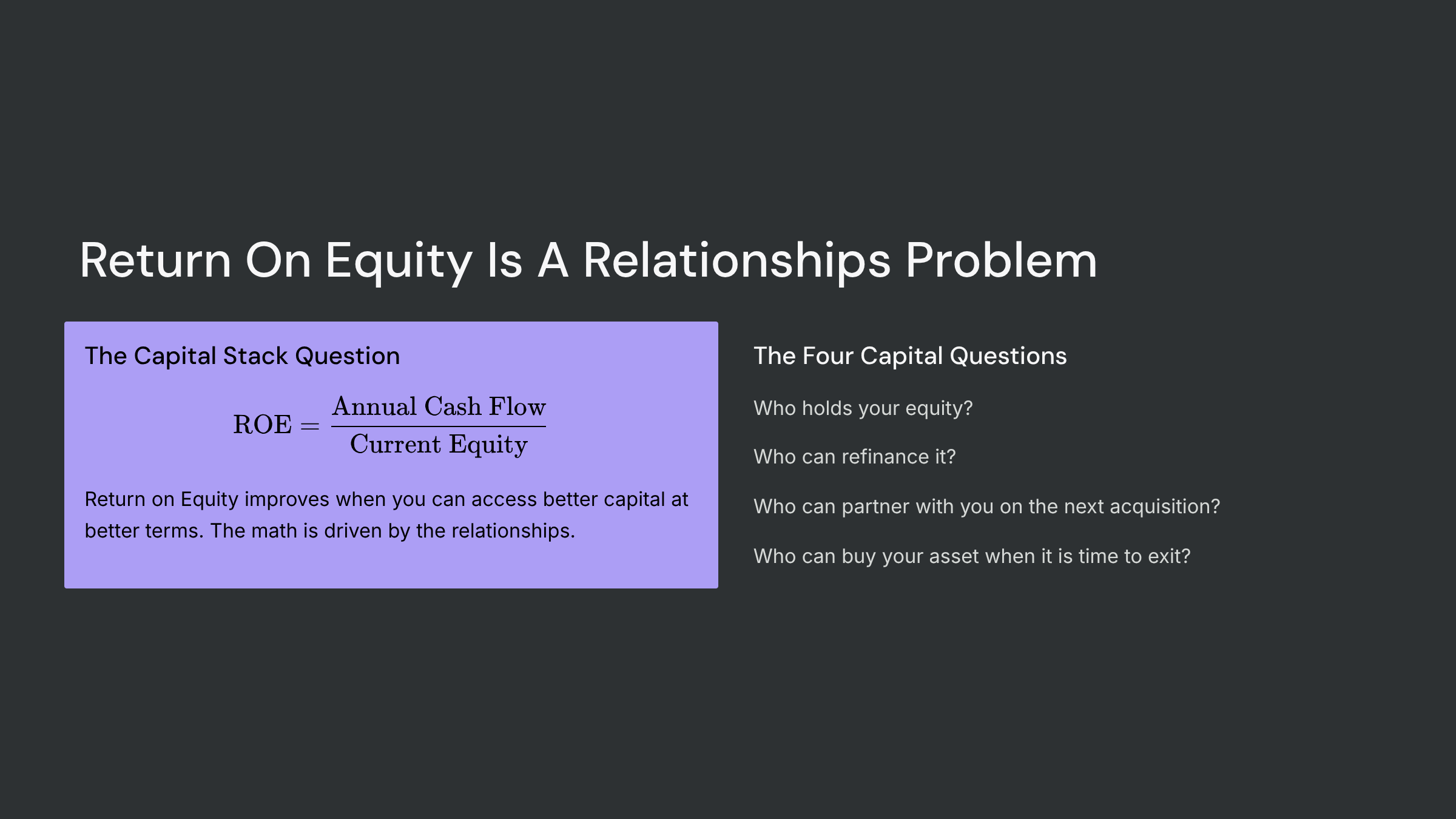 Return on Equity Is a Relationships Problem / Four Capital Questions