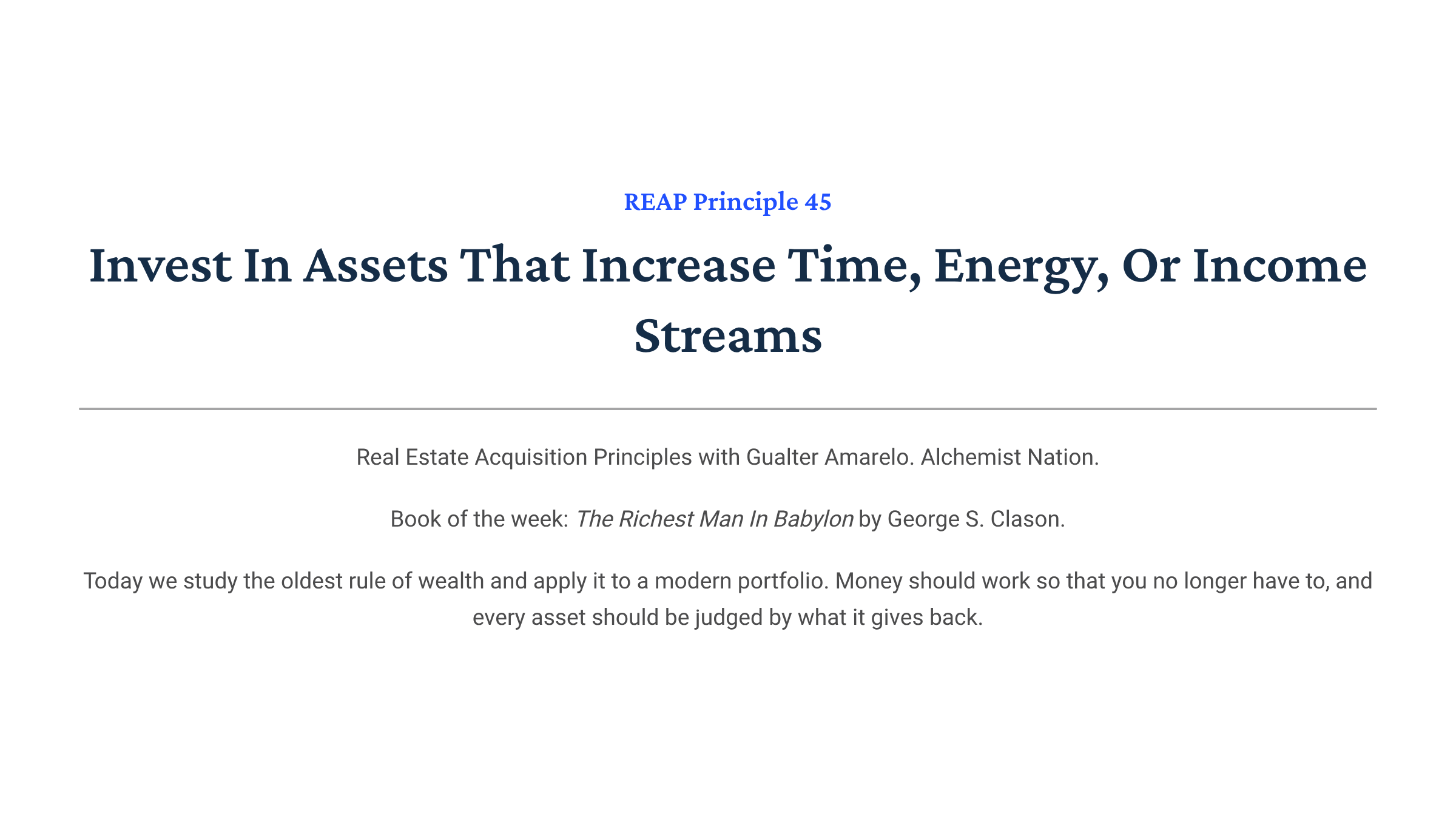 REAP Principle 45: Score Every Asset on Time, Energy, and Income