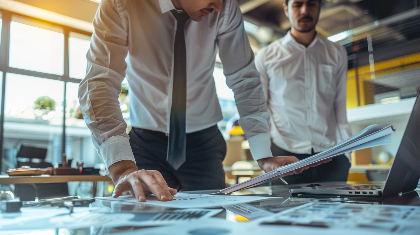 Construction project managers using scheduling software