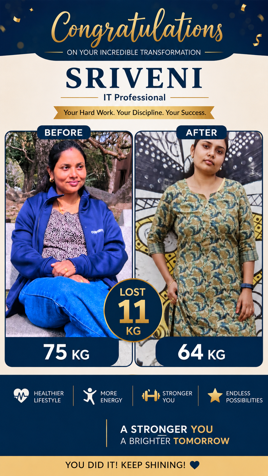 Sriveni lost 11kg