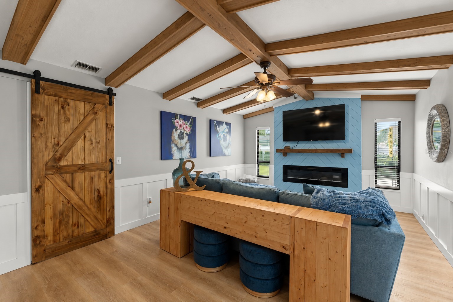 Living room with beams