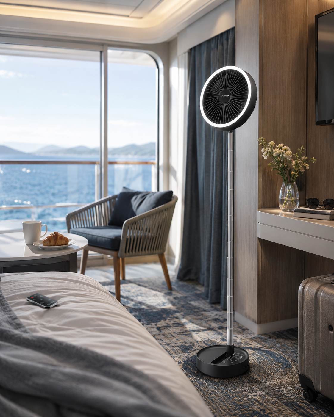 Extended fan at foot of bed