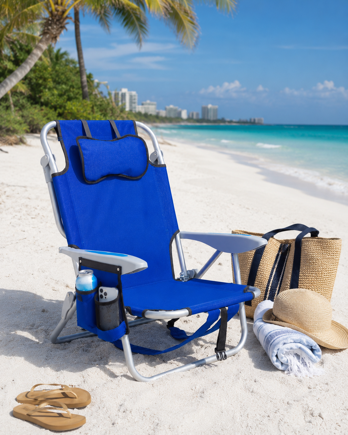Beach chair set up on the beach