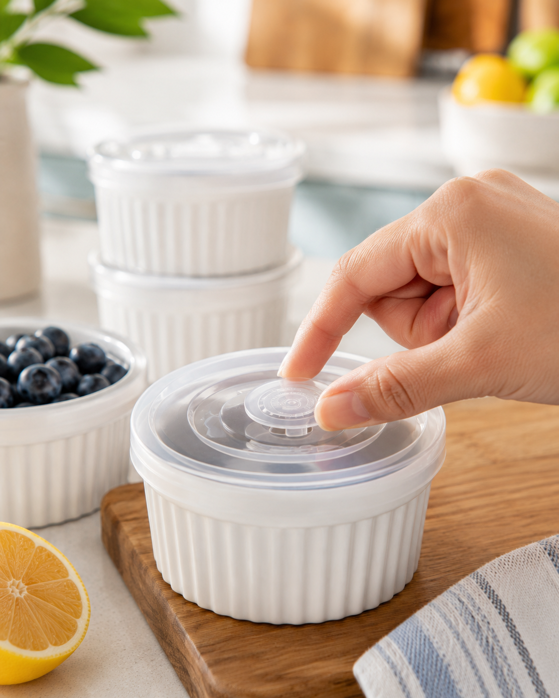 Upclose of the lid pop center feature.