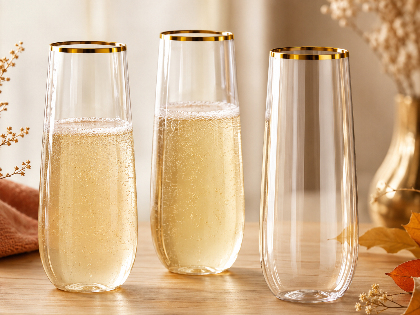 Close up of steamless flutes with bubbles Close up of steamless flutes with bubbles