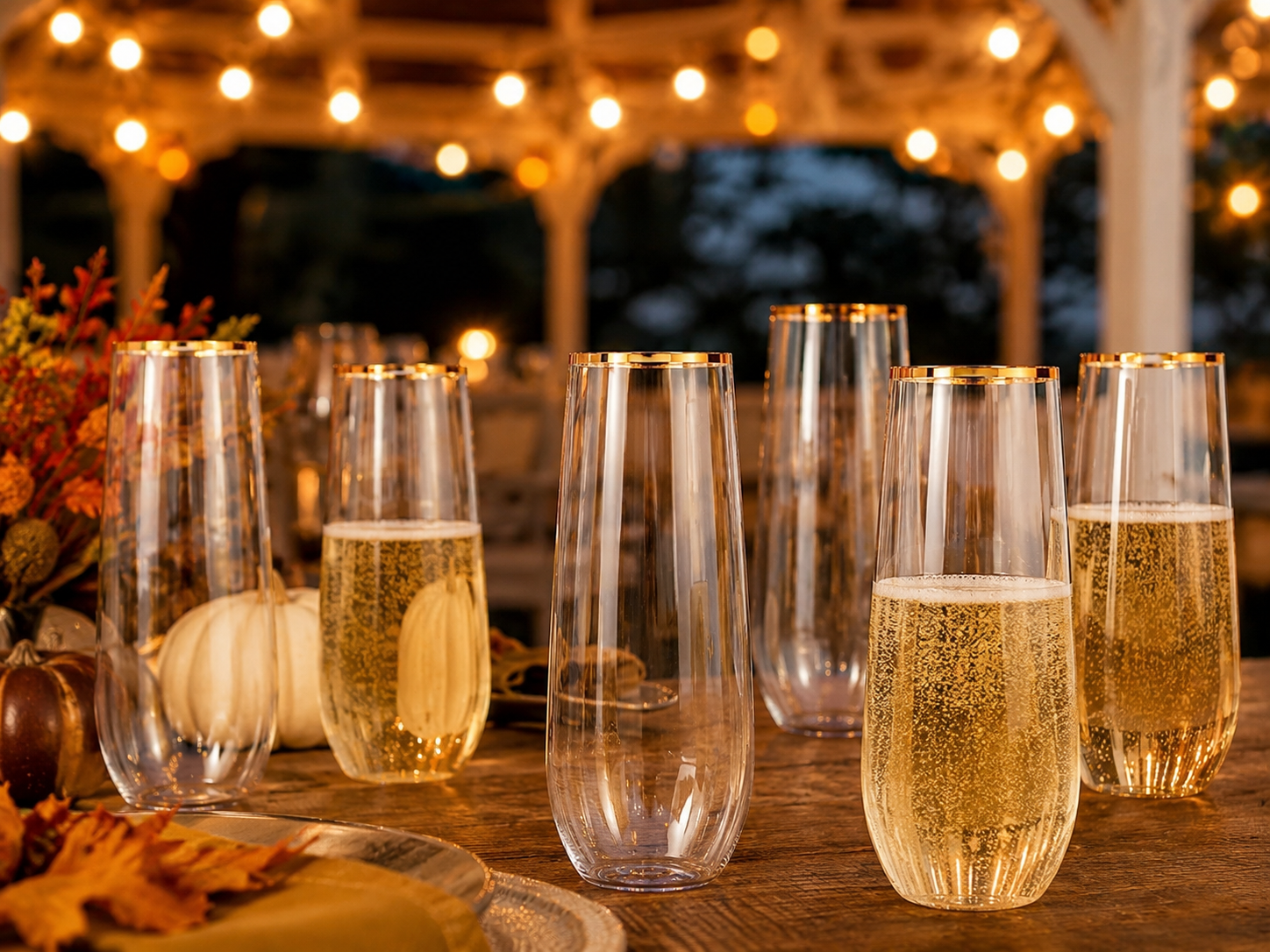 Stemless flutes under a fall Maine night Stemless flutes under a fall Maine night