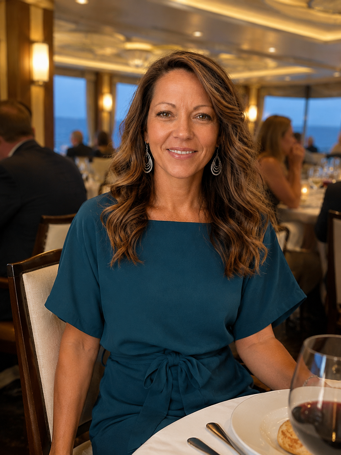 Woman with dark hair wearing the Woman with dark hair wearing the teal romper at an elegant dinner setting with warm ambient lighting,at an elegant dinner setting with warm ambient lighting, Woman with dark hair wearing the Woman with dark hair wearing the teal romper at an elegant dinner setting with warm ambient lighting,at an elegant dinner setting with warm ambient lighting,