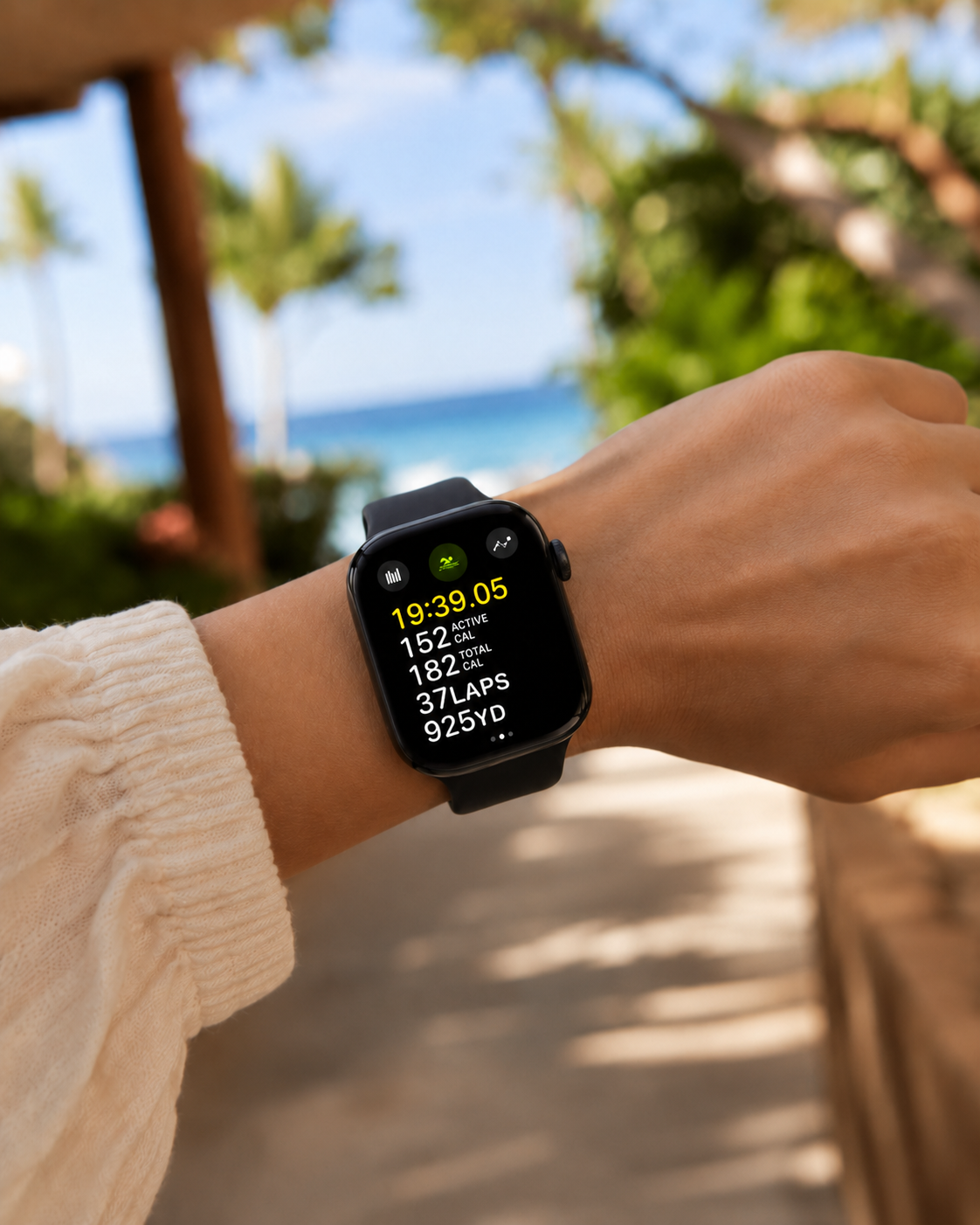 Close-up of the Apple Watch Series 10 on a wrist during active use