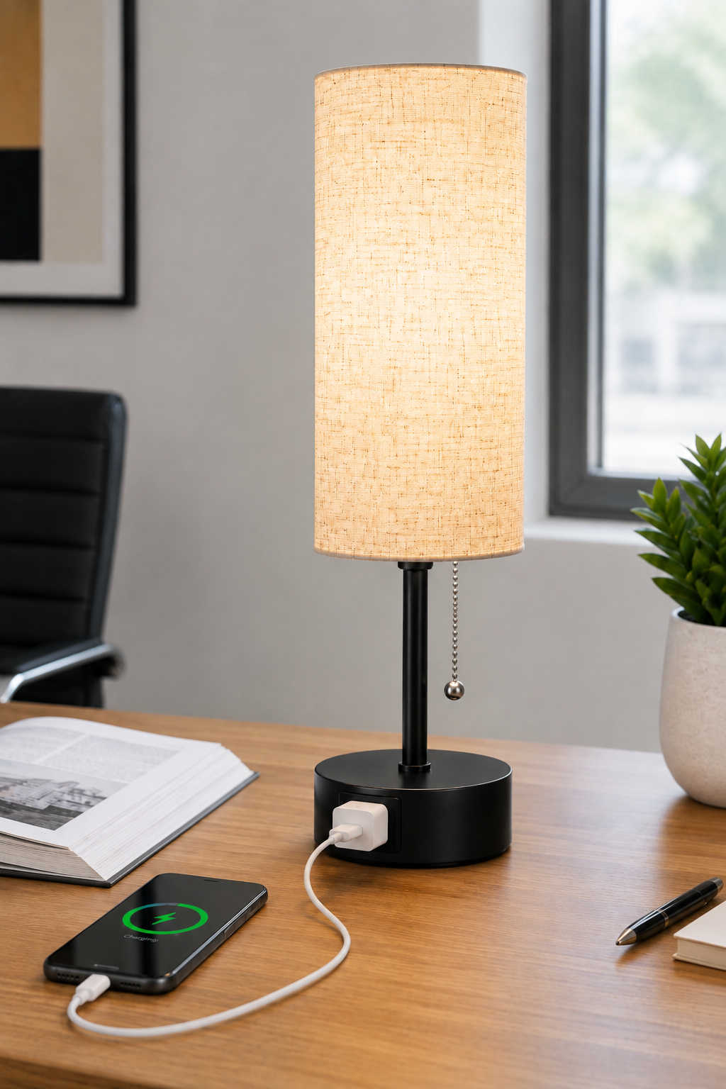 The bedside lamp on an office desk The bedside lamp on an office desk
