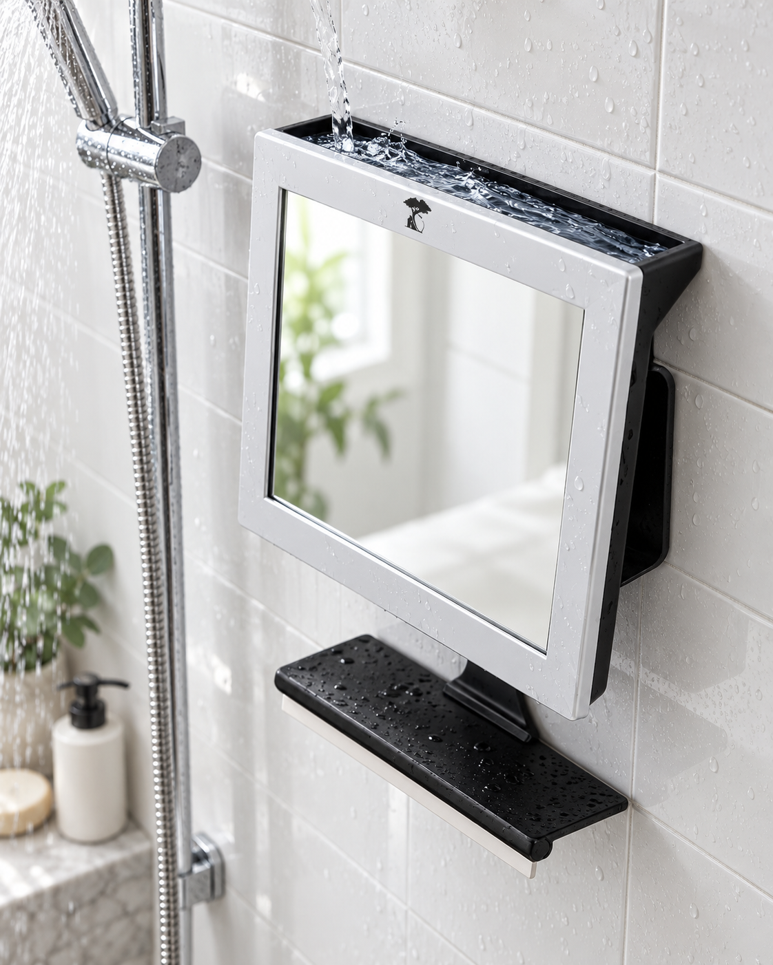 ToiletTree Fogless Shower Mirror's water reservior shown ToiletTree Fogless Shower Mirror's water reservior shown