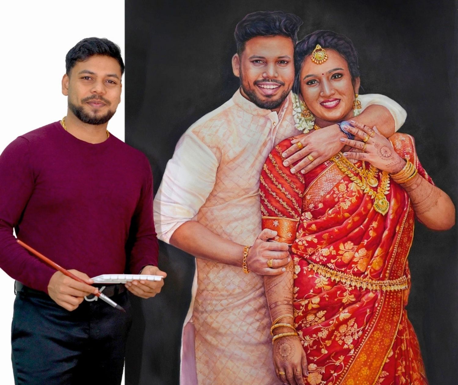Artist Sachin with his painting My World
