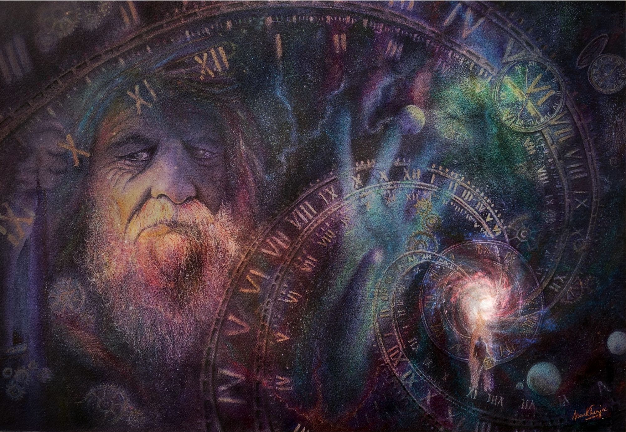Sohum, The Conscious Cosmos, watercolor painting by Madhubanti Mukherjee