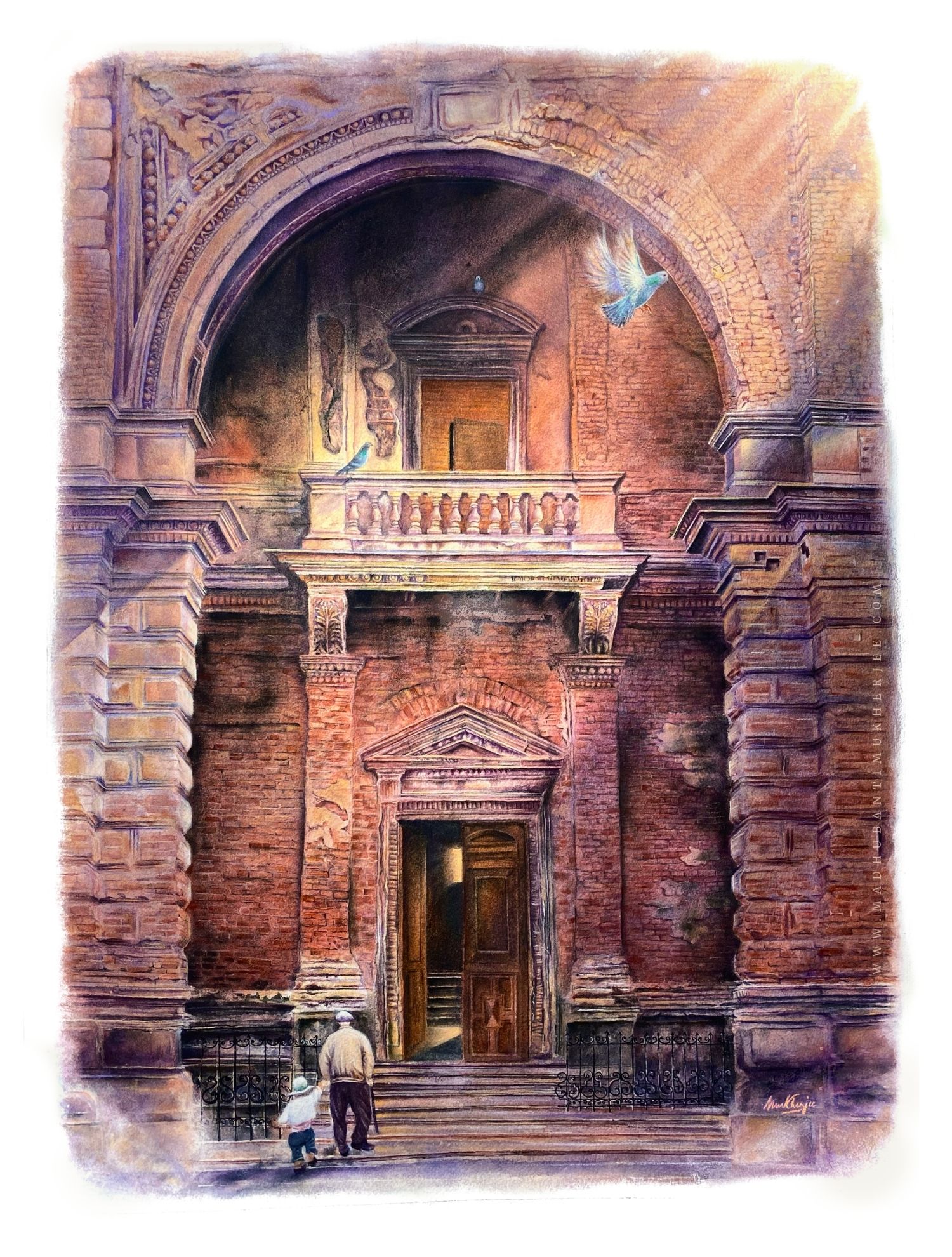 Le(t)Go, watercolor painting of an old archway and staircase by Madhubanti Mukherjee