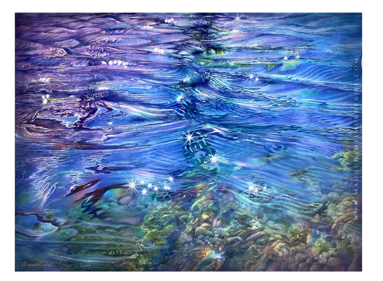 Reflections, watercolor painting of rippling water by Madhubanti Mukherjee
