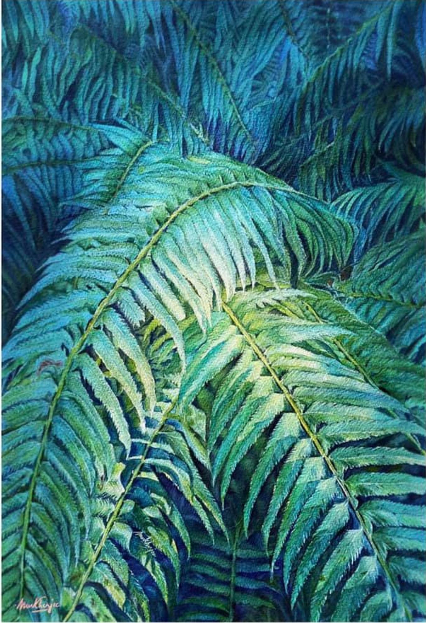 Watercolor painting of fern leaves by Madhubanti Mukherjee