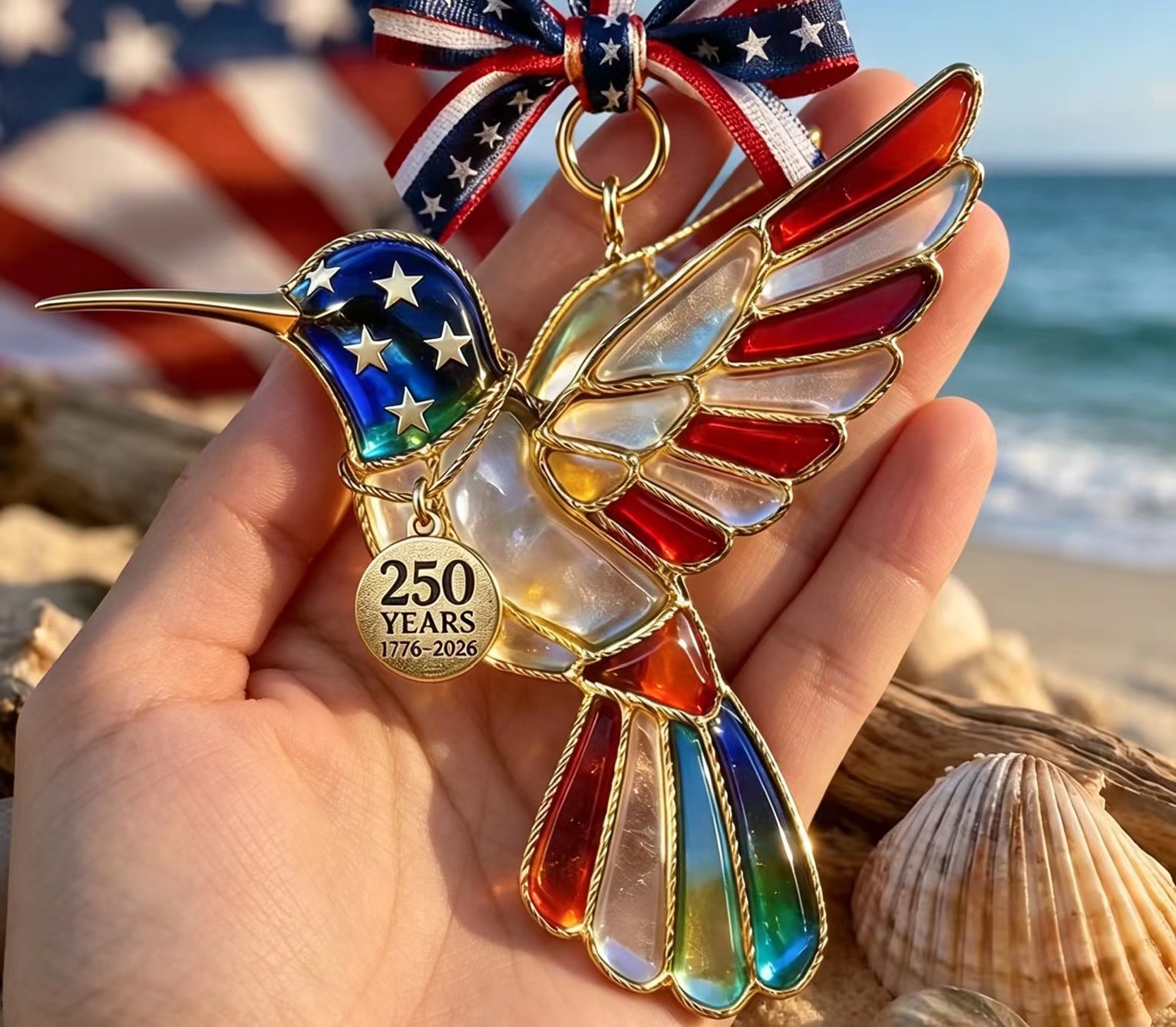 Patriotic hummingbird ornament