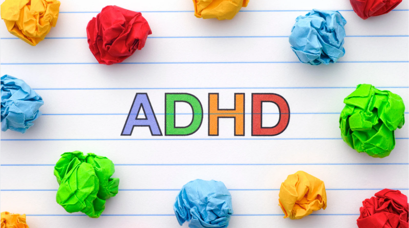 ADHD concept with scattered colorful papers showing distraction and lack of focus in adults
