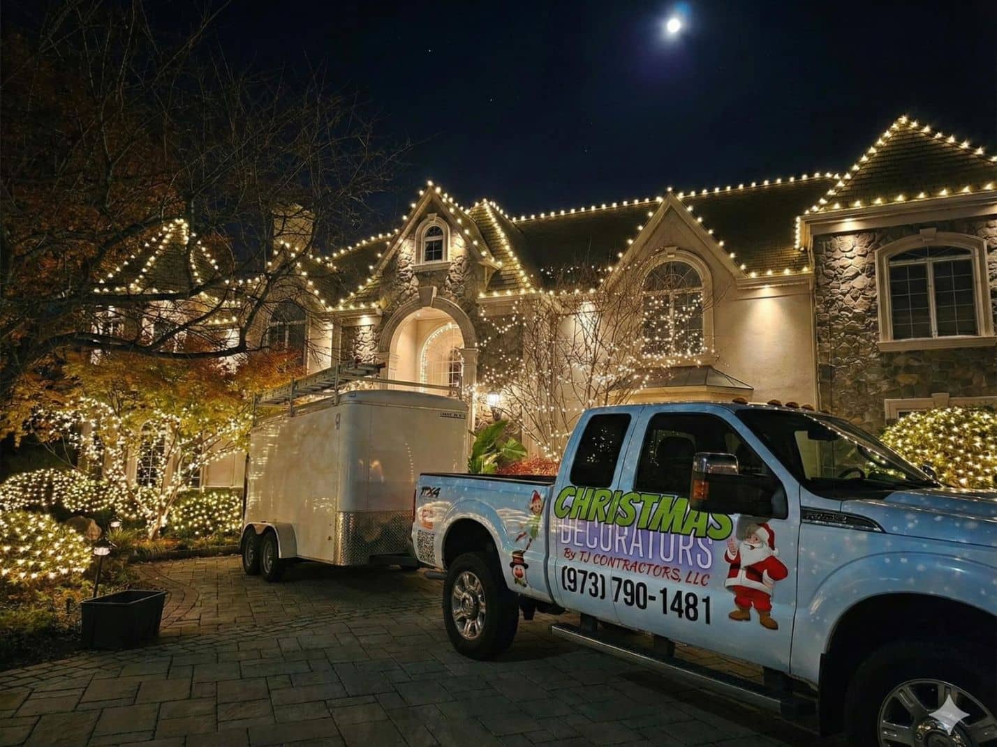 Professional Christmas light installation on a New Jersey home
