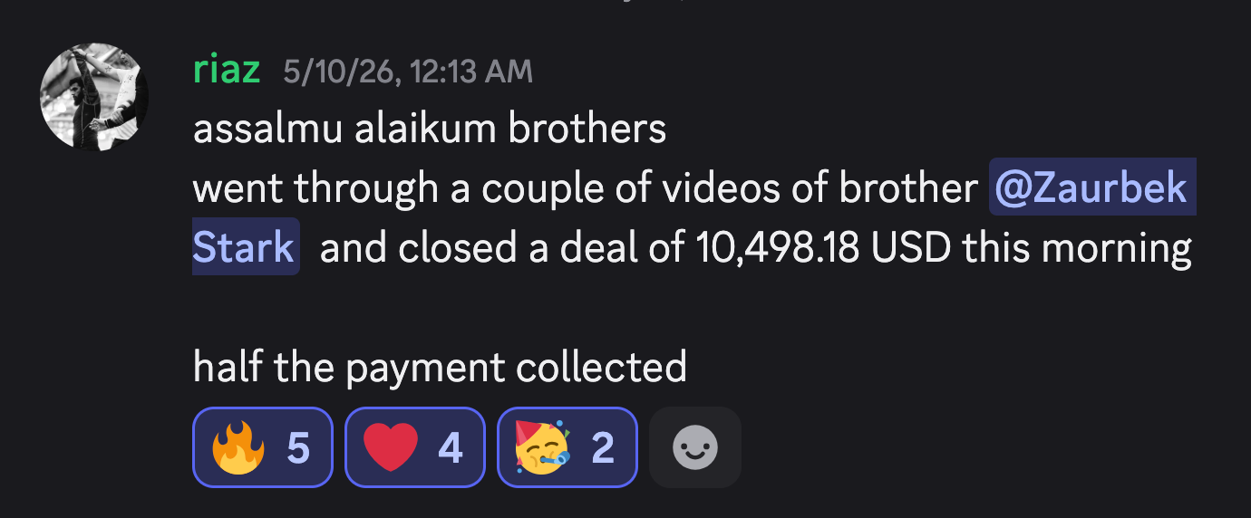 Riaz closed a $10,498 deal in his first week