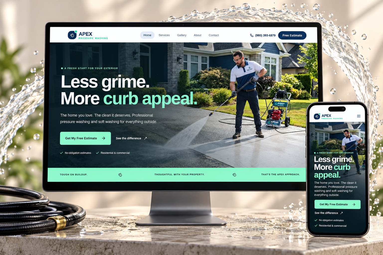 Apex Pressure Washing desktop and mobile website mockup built by Ozlon