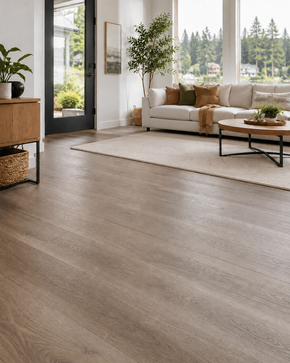 Waterproof luxury vinyl plank flooring installed in a modern Tacoma home