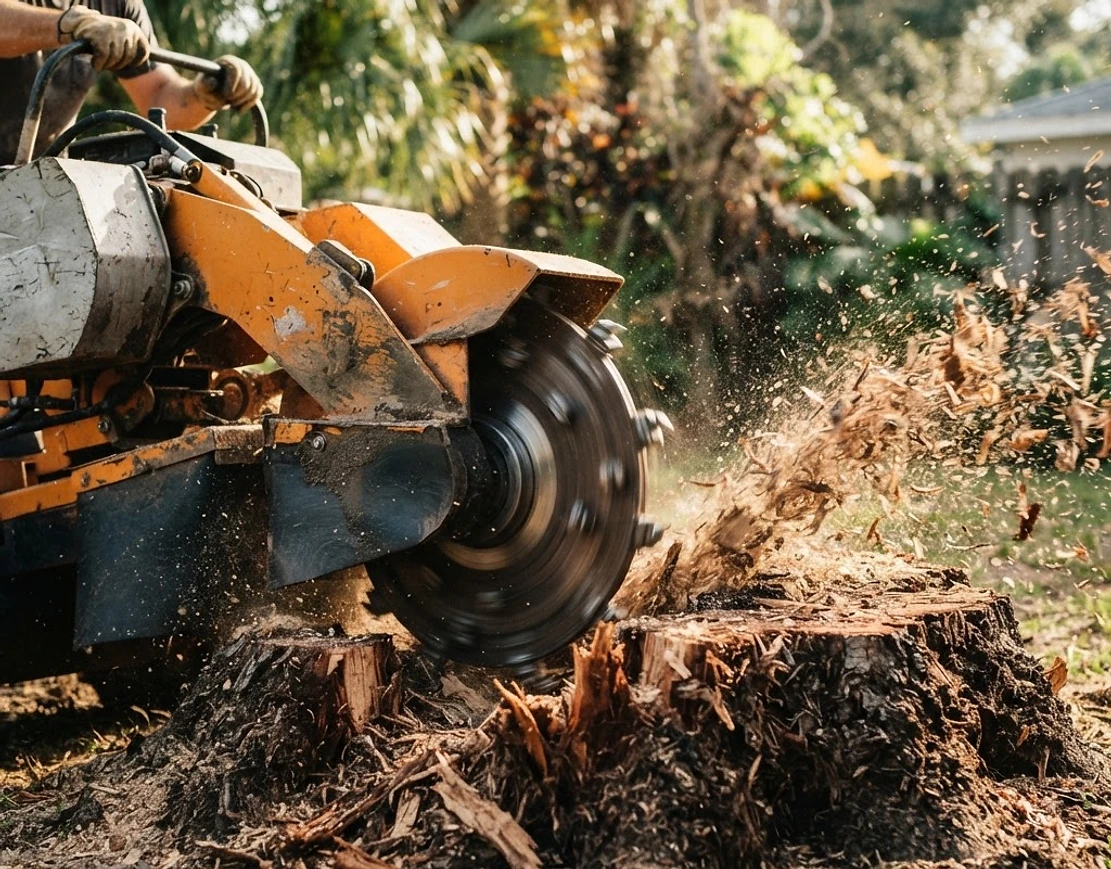 Stump Grinding - Heavy machinery grinding tree stump