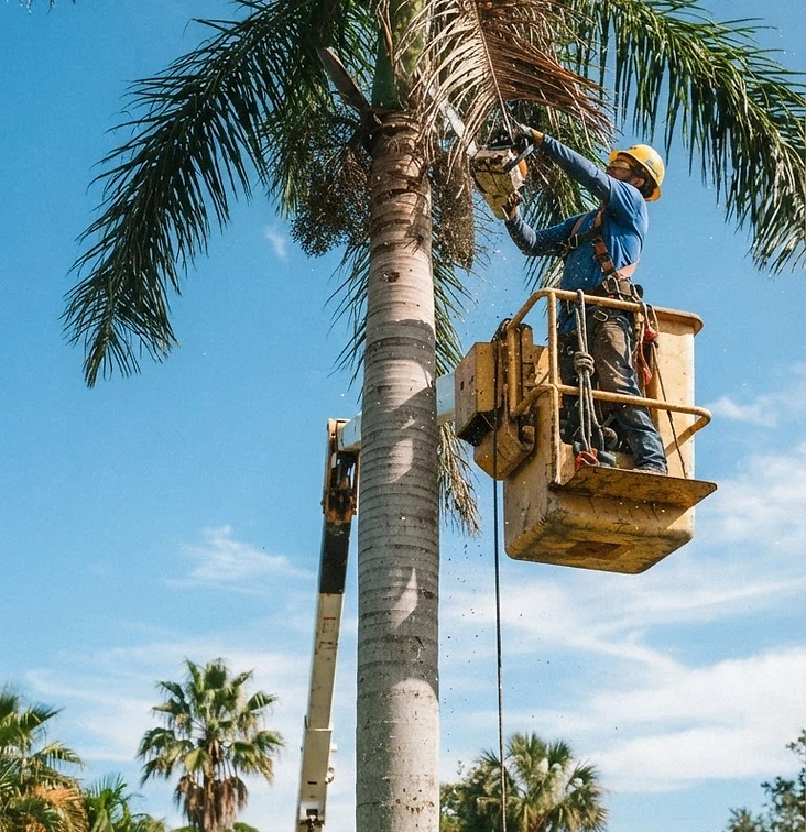 Tree Trimming - Arborist working in a bucket truck
