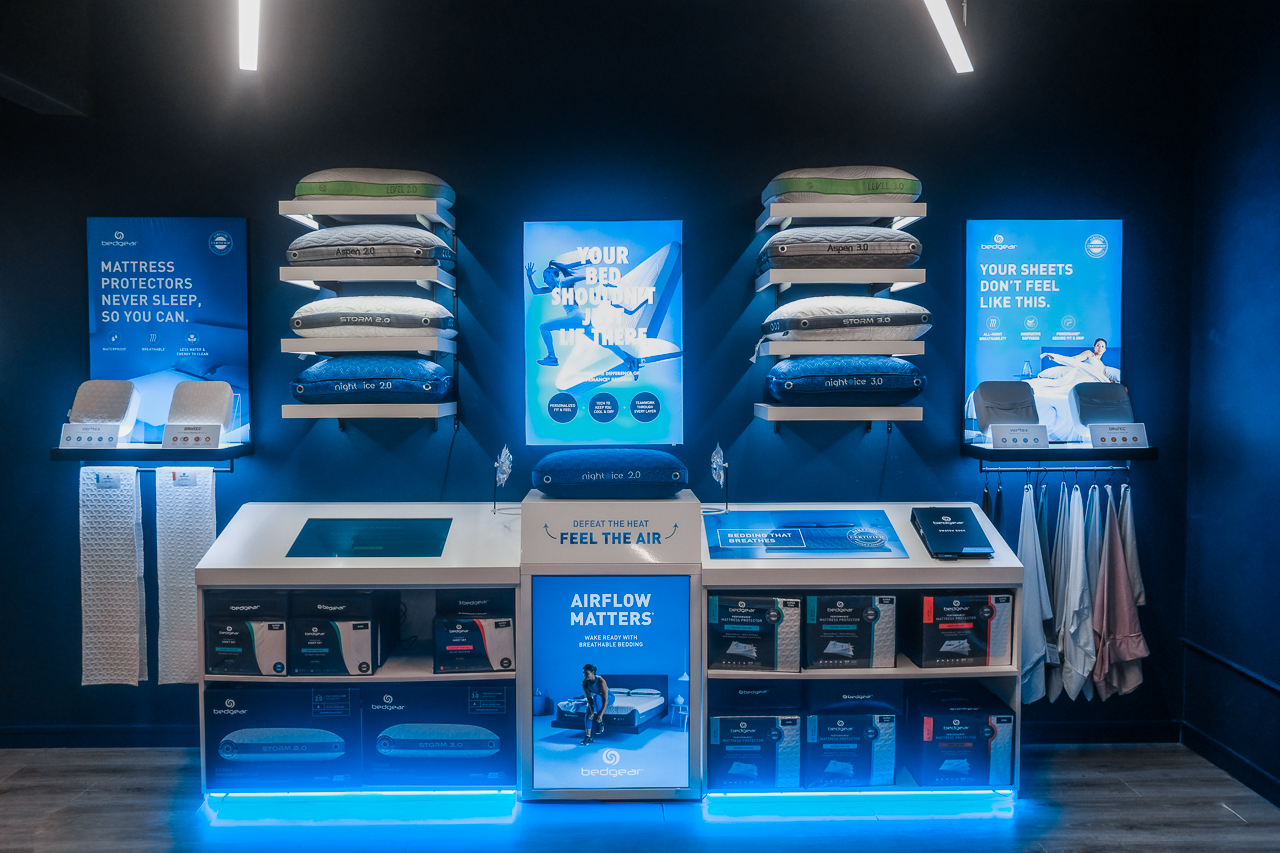 The Bedgear pillow and protector display at the Snooze Cork showroom
