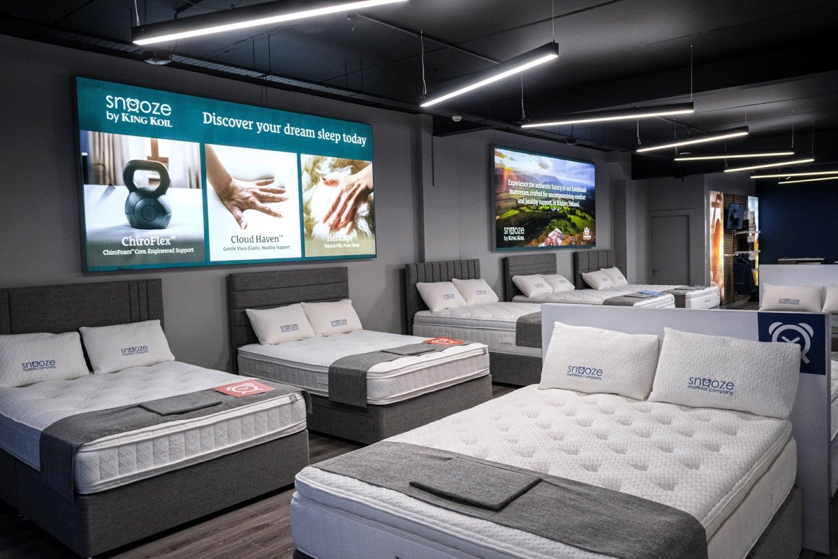Mattresses on the floor at the Snooze Cork showroom
