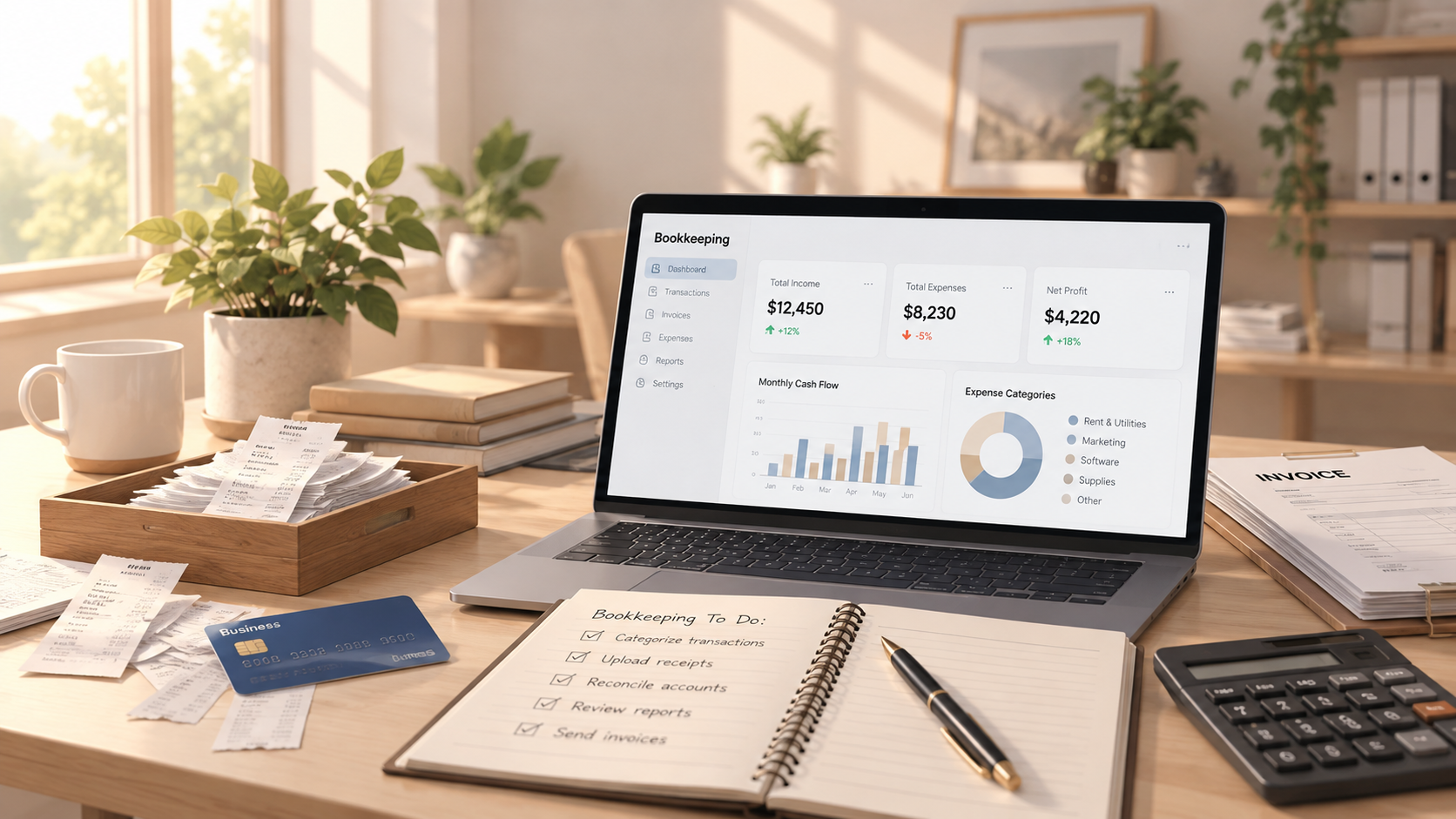 Small business owner reviewing financial reports with a bookkeeper