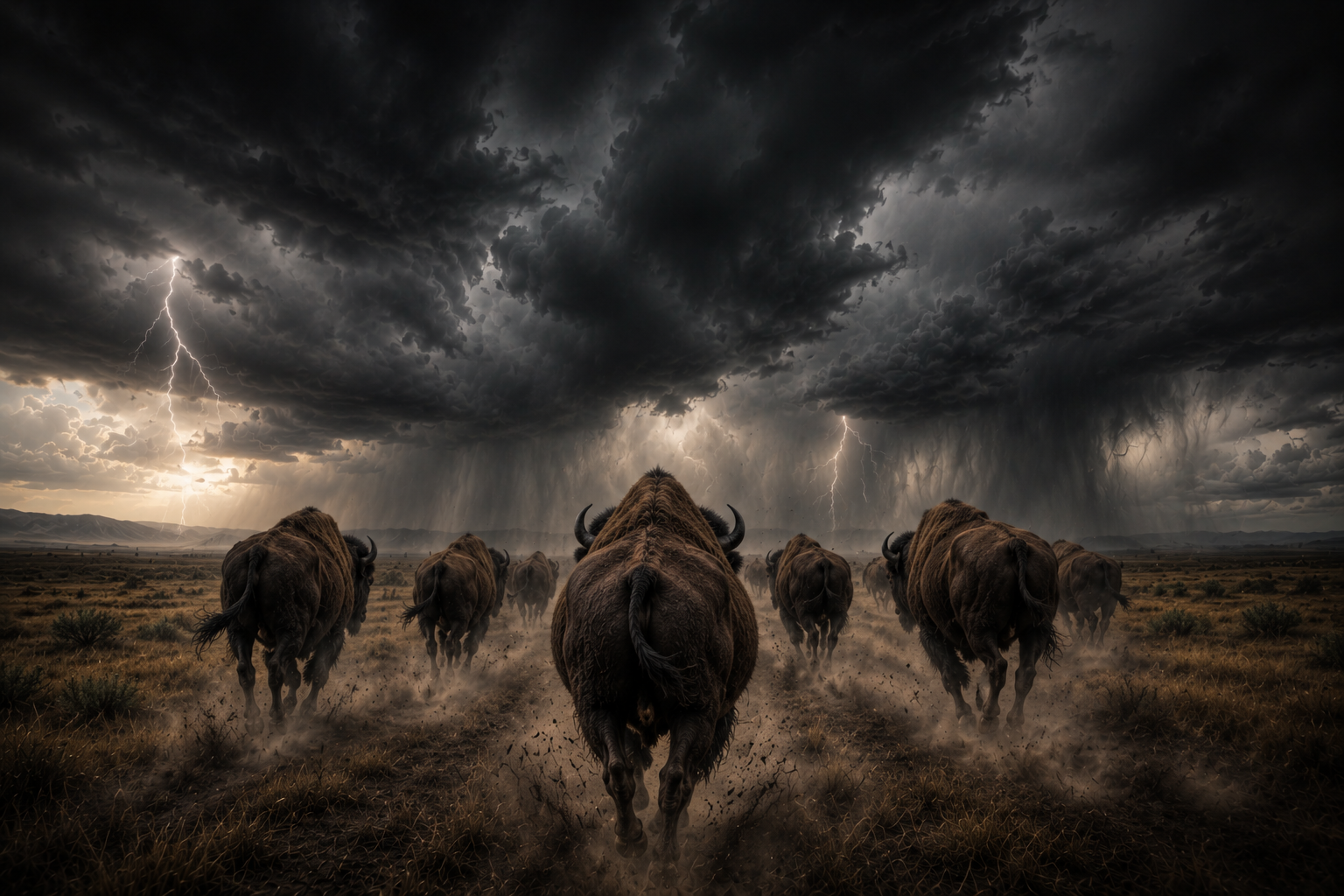 Buffalo running into a storm