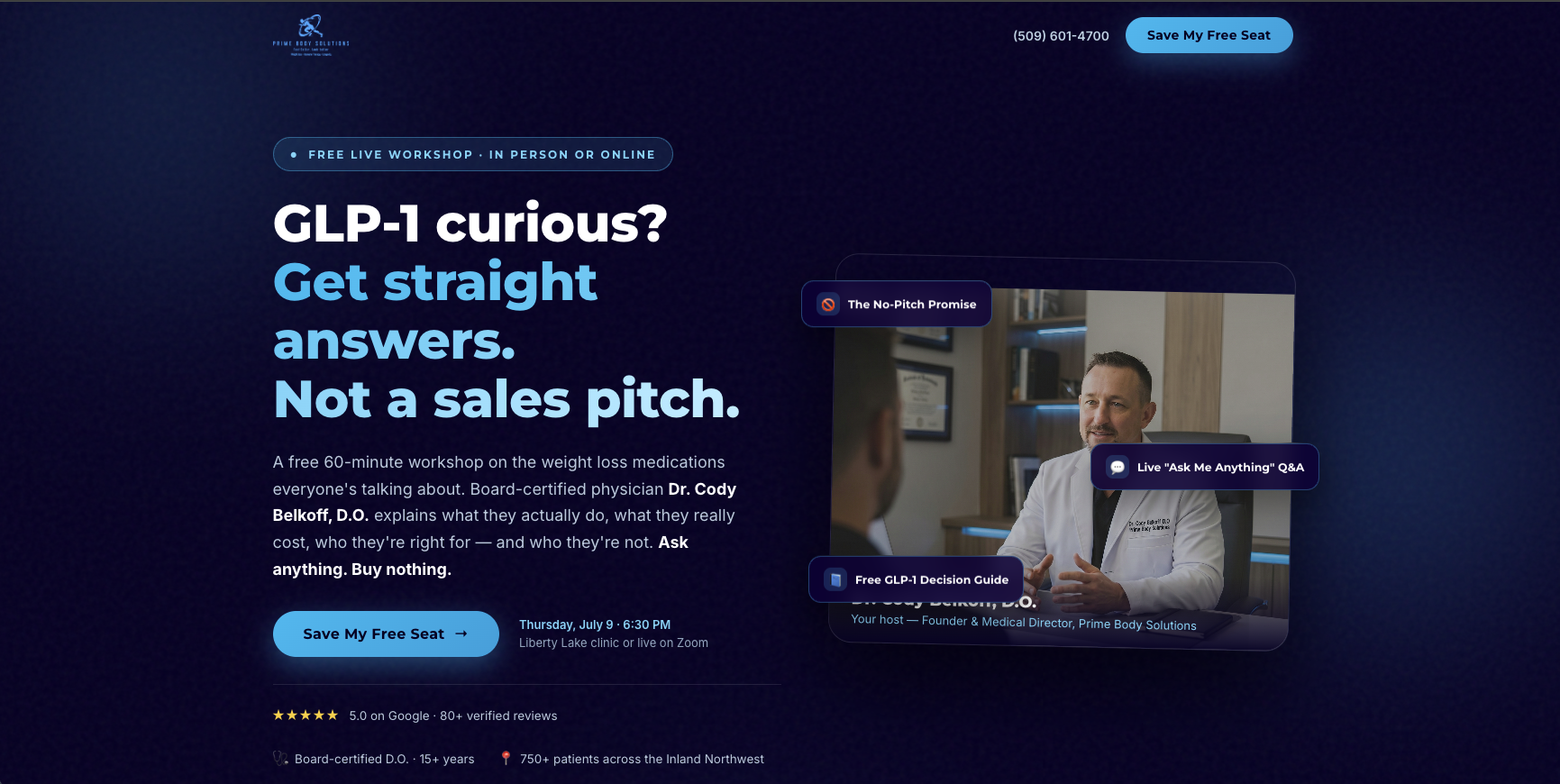 Workshop registration funnel built for a coaching client