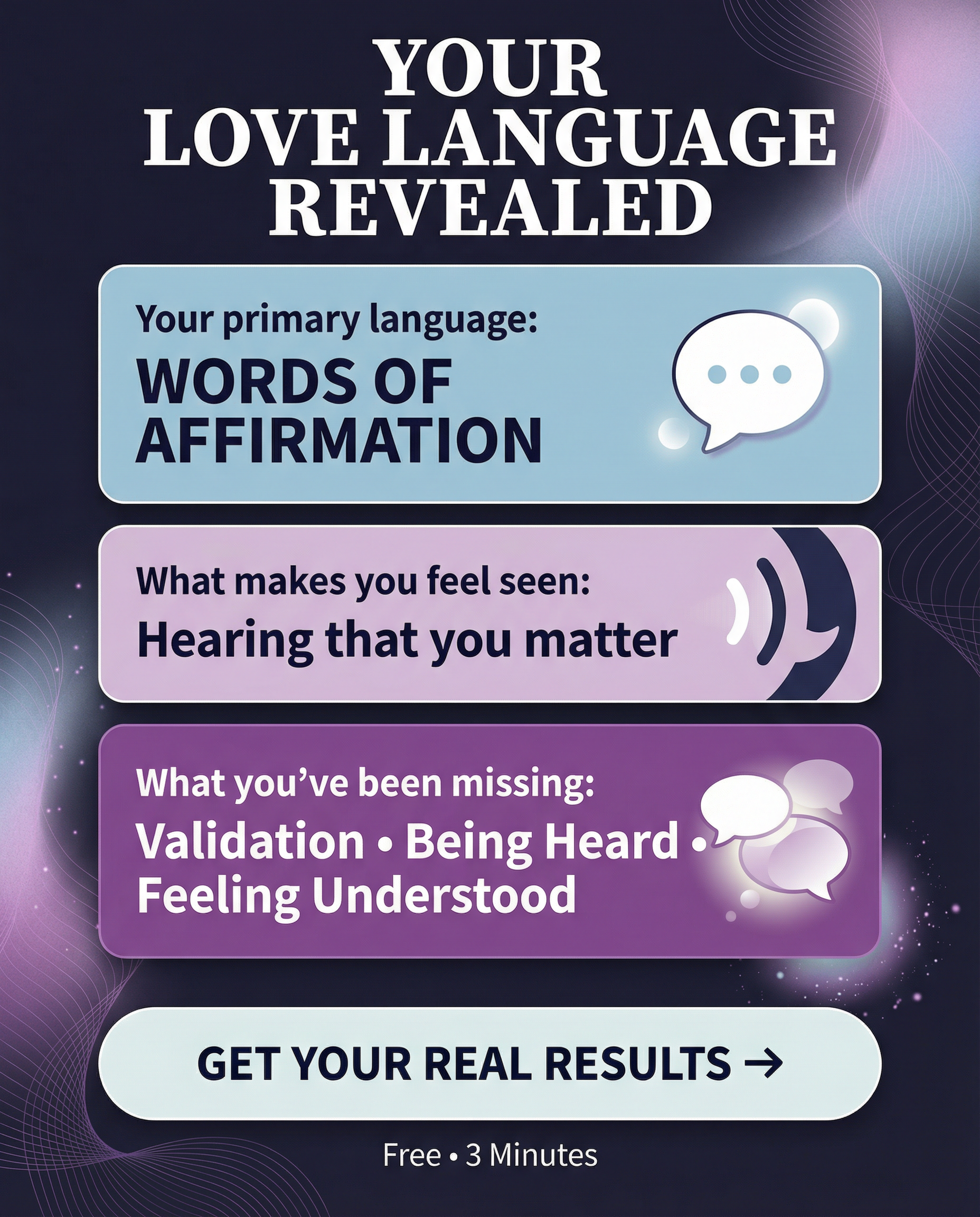 Quiz static ad built for a personal-development brand