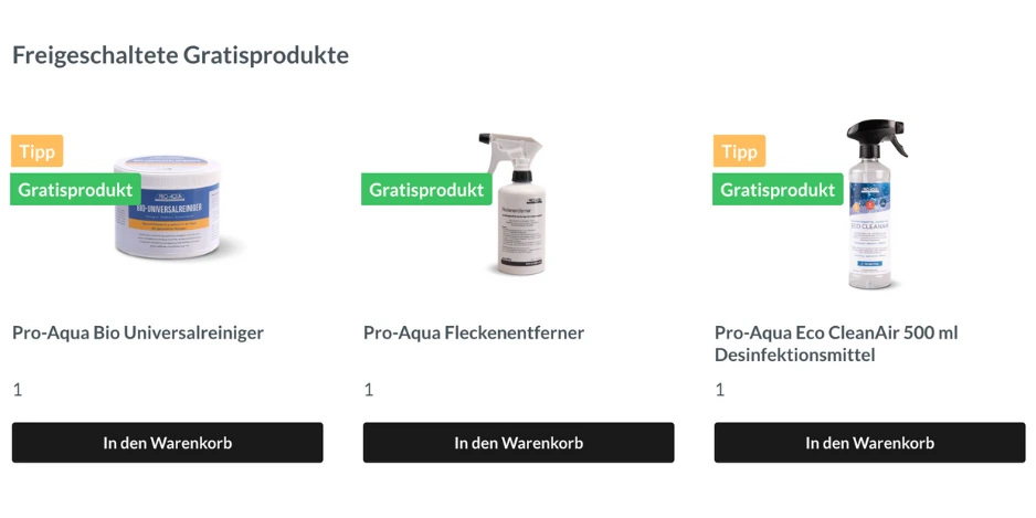 Gratisprodukt Warenkorb Pro Aqua Vivenso Rabattktion