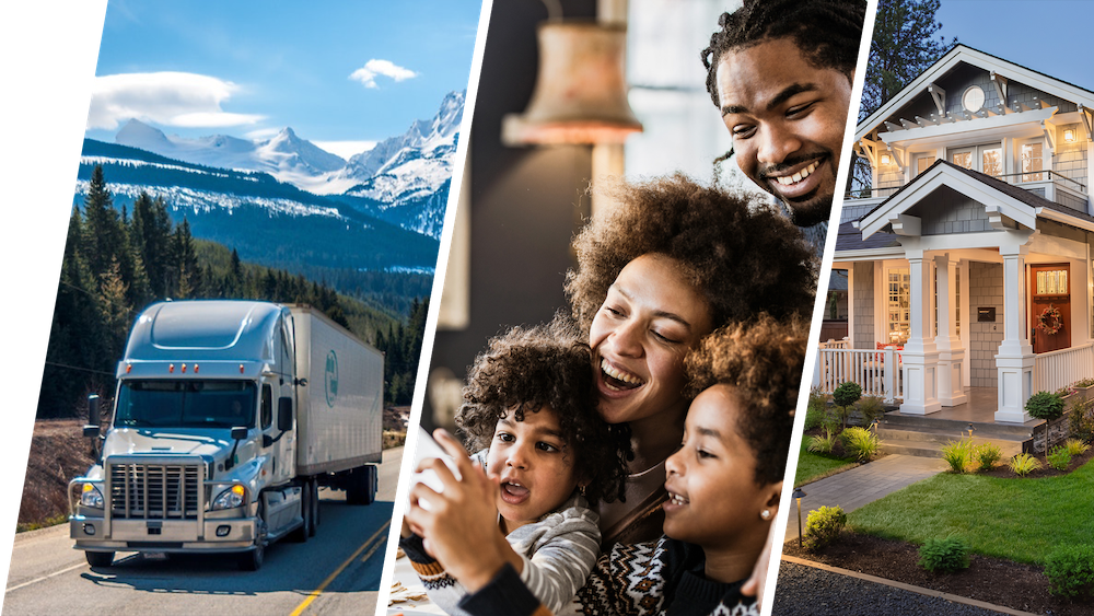 A commercial truck on the road, a family together, and a protected home — the people Integrity Insurance Benefits serves
