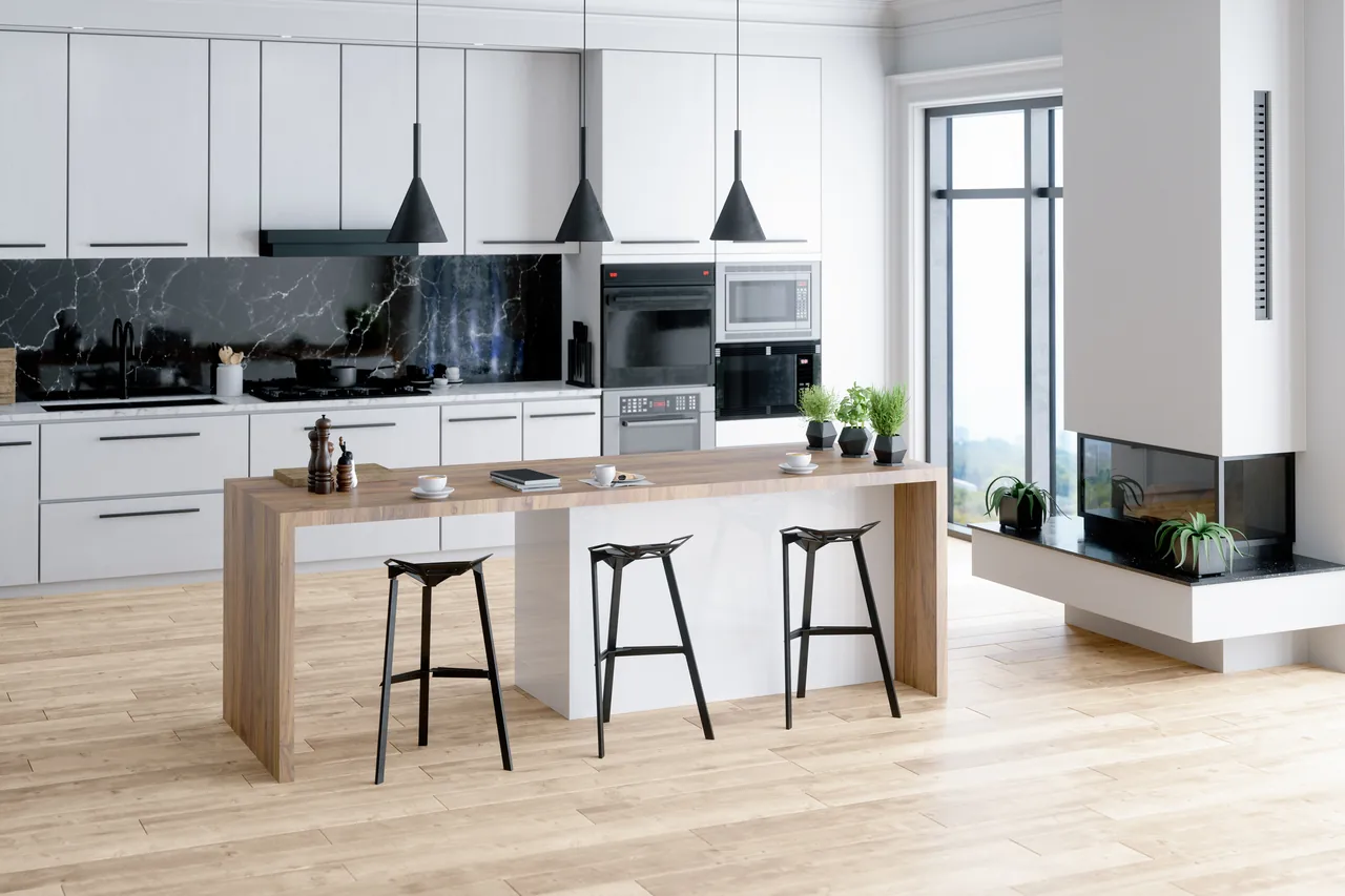 Kitchen remodel design with updated lighting and finishes