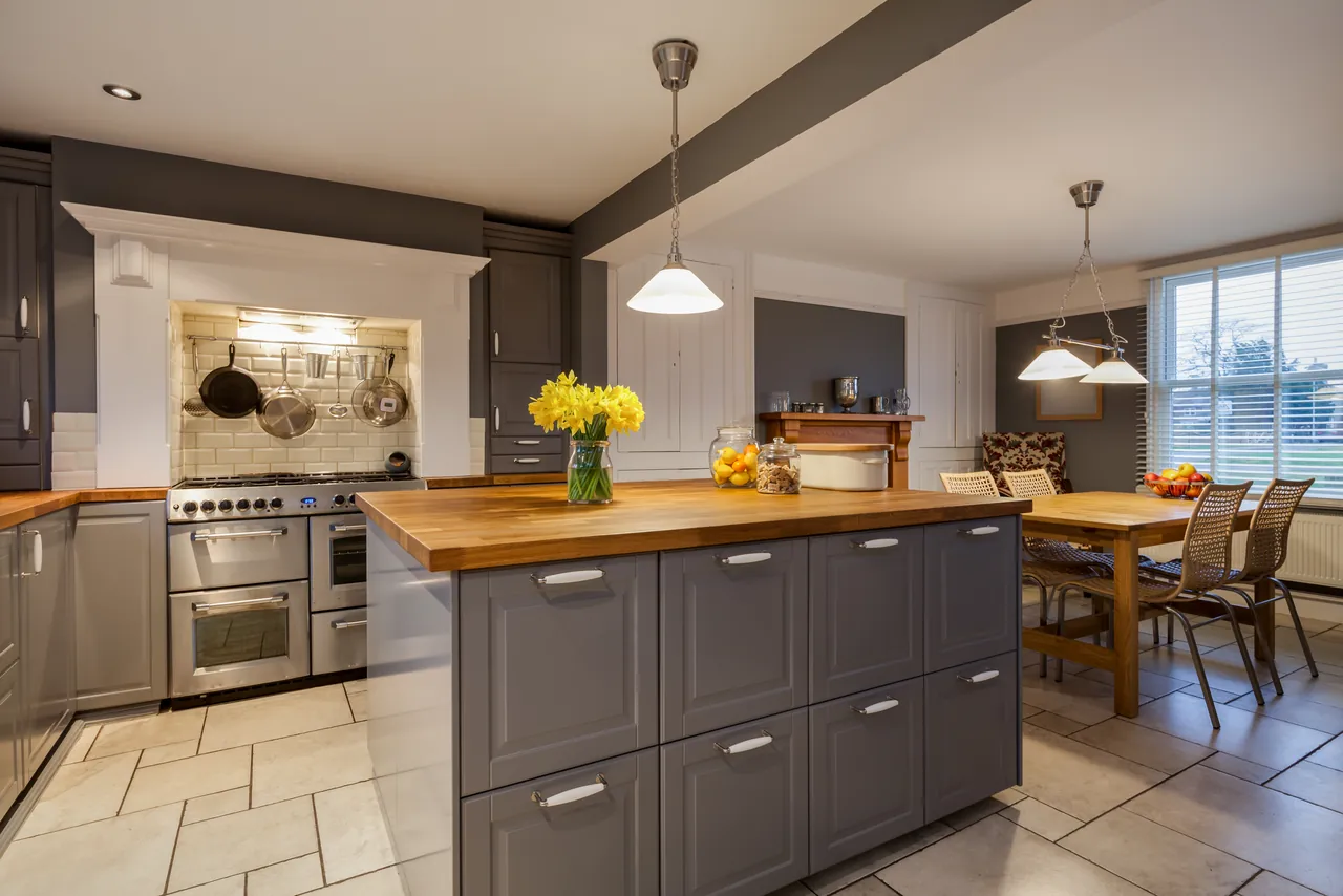 Updated kitchen with modern cabinets and practical storage
