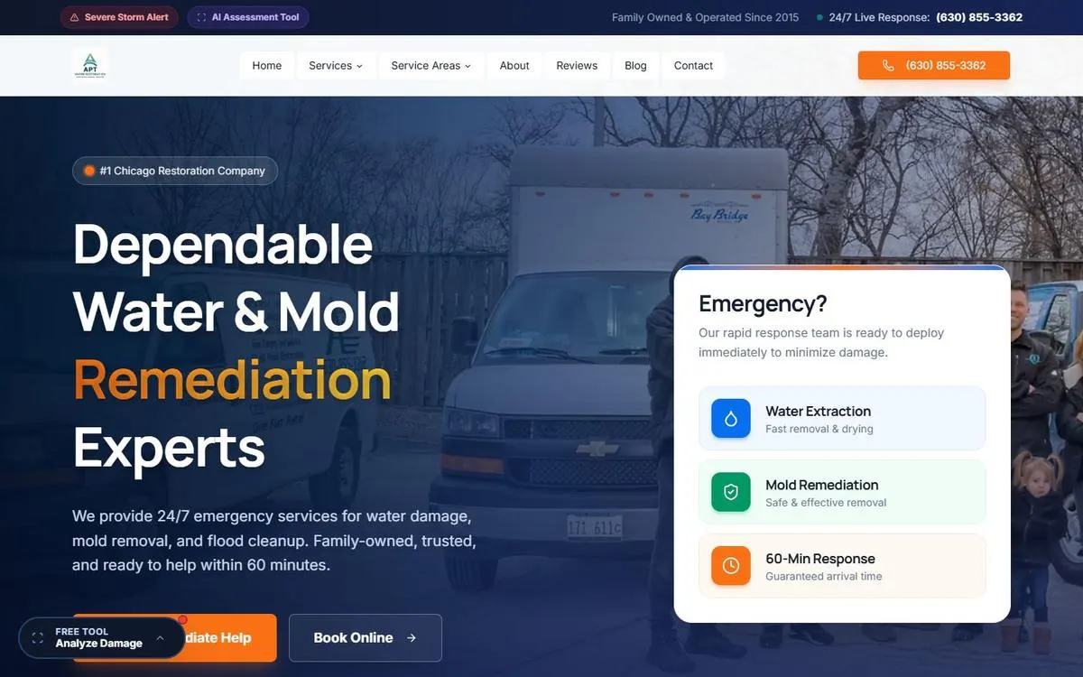 APT Water Restoration website homepage
