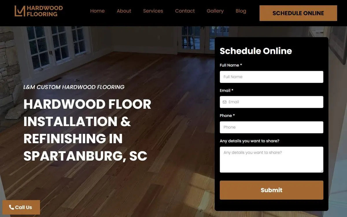 L&M Custom Hardwood Flooring website homepage