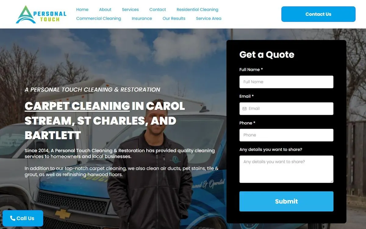 A Personal Touch Carpet Cleaning website homepage