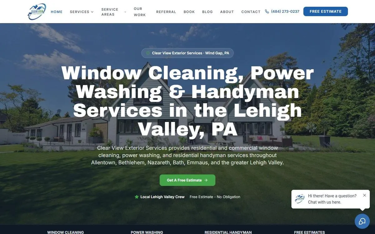 Clear View Exterior Services website homepage