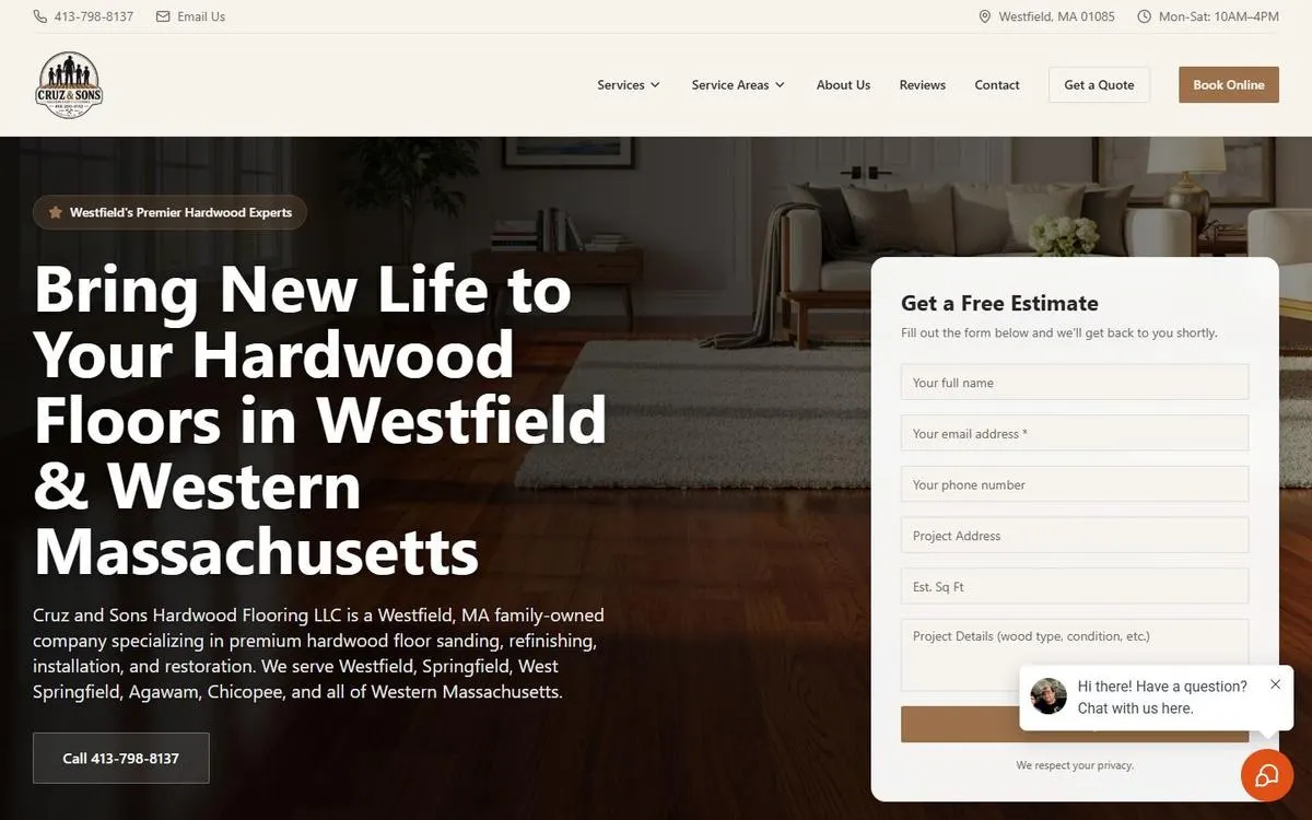 Cruz and Sons Hardwood Flooring website homepage