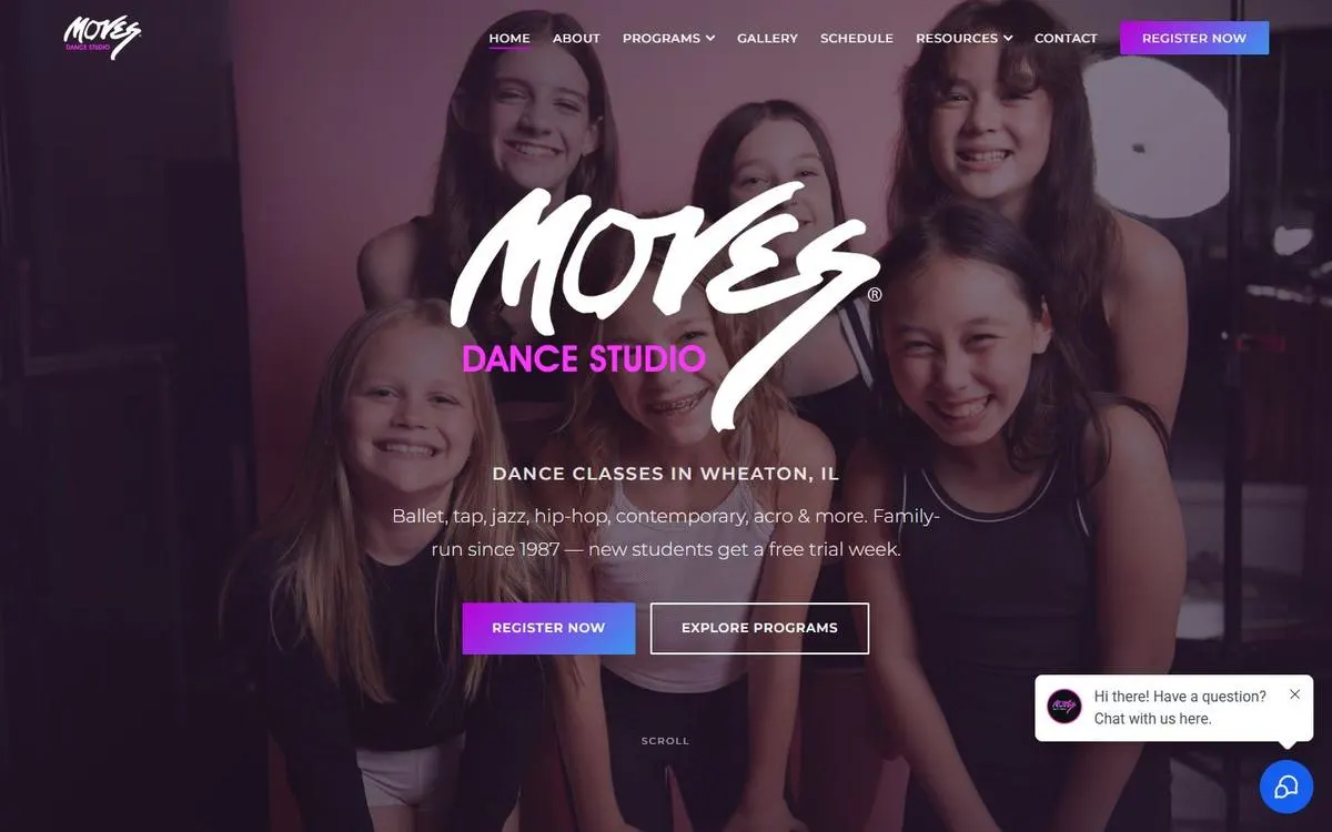 Moves Dance Studio website homepage