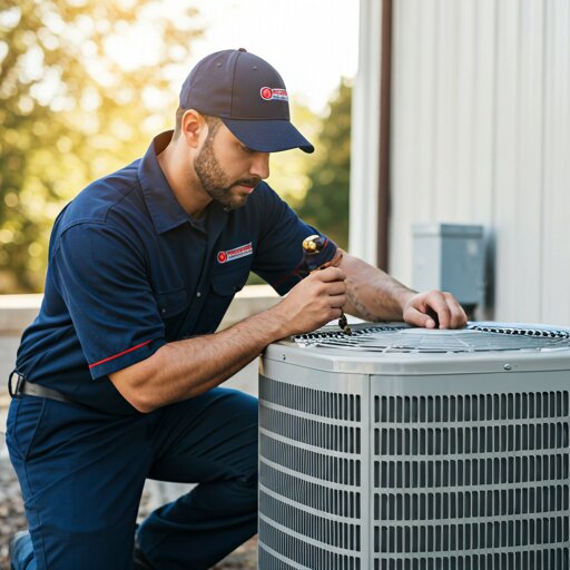 HVAC technician inspecting air conditioning unit