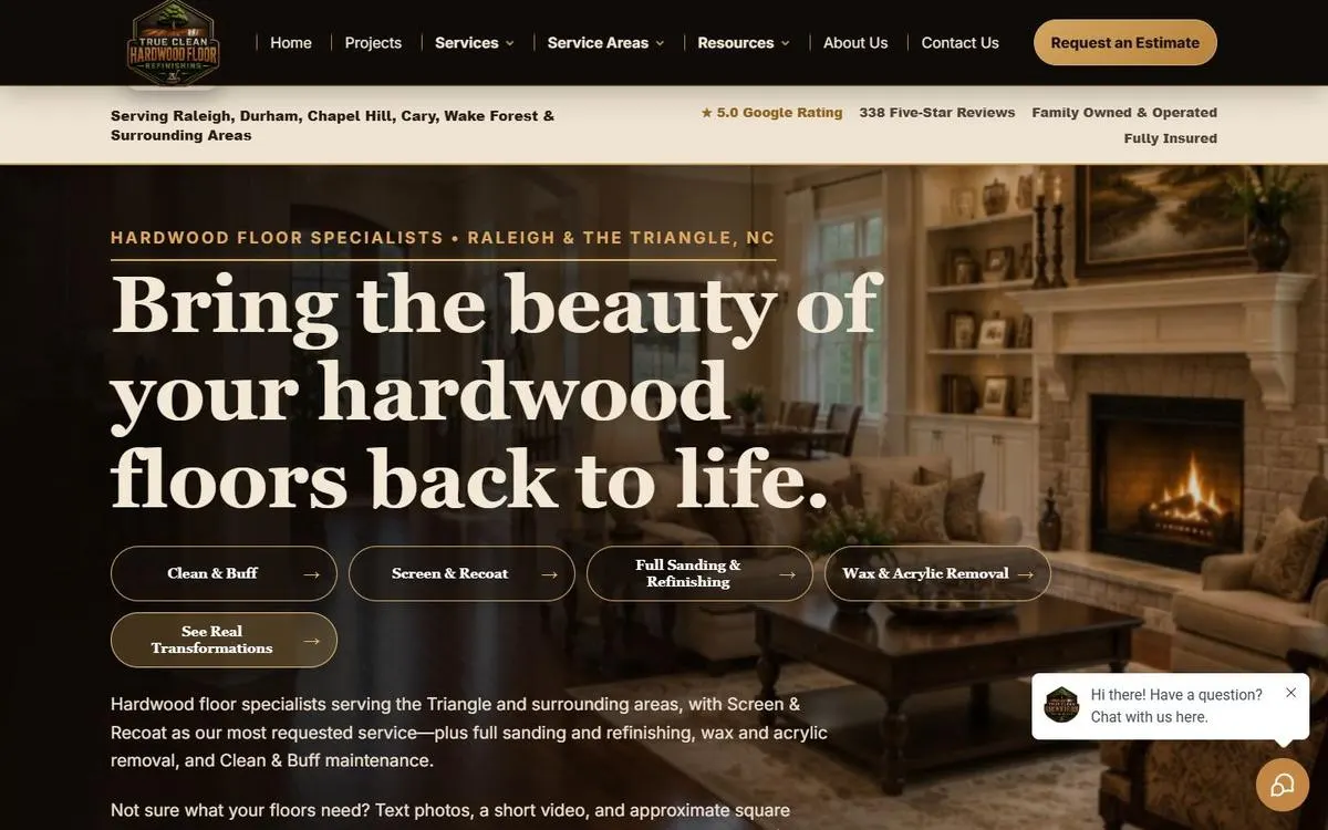 True Clean Hardwood website homepage
