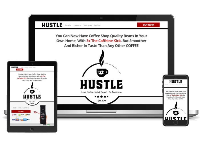 Hustle Coffee e-commerce funnel built on ClickFunnels