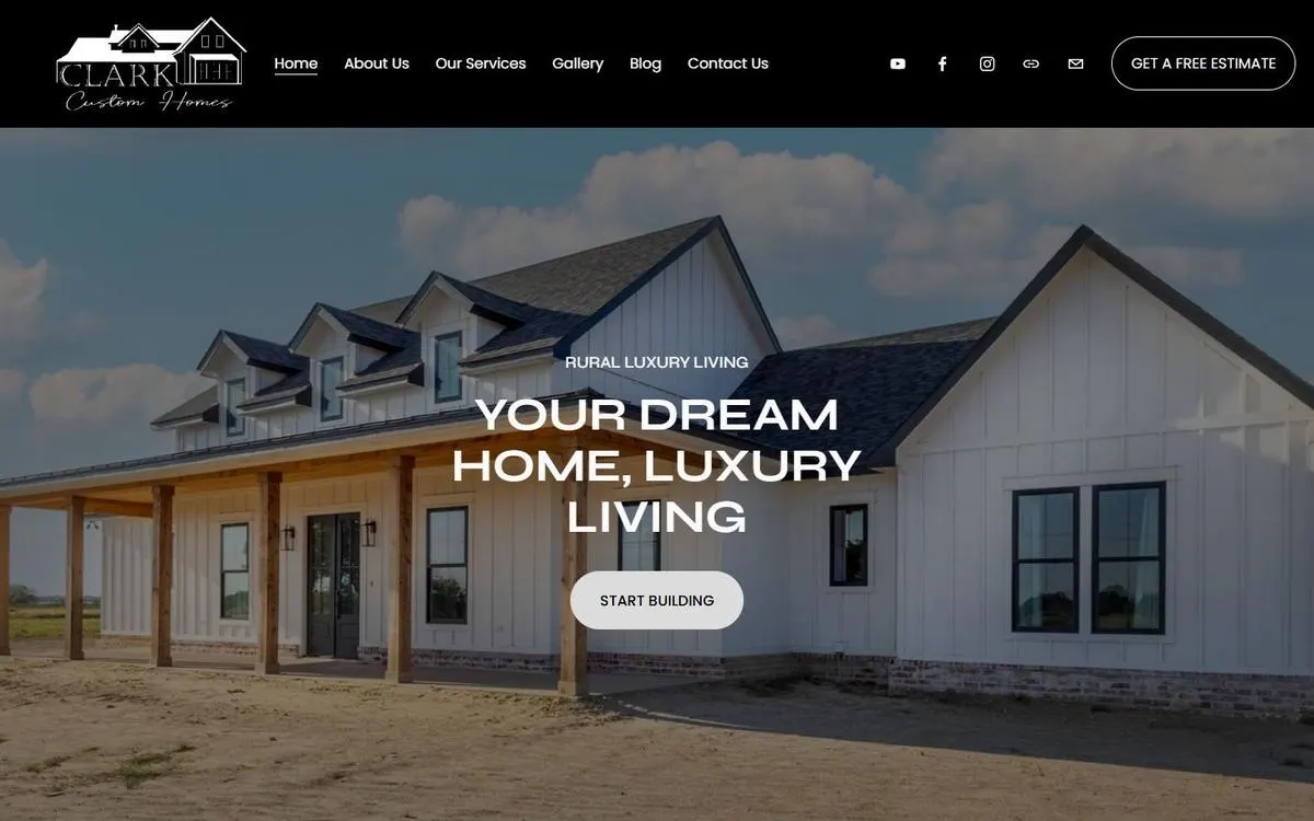 Clark Custom Homes website homepage